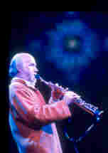Paul Winter at the Solstice Celebration in New York's Cathedral of St. John the Divine. Photo &copy; Jeff Day